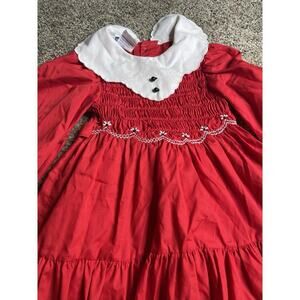 Vintage Polly Flinders Bright Red Smocked Dress Embroidery Toddler Size 4